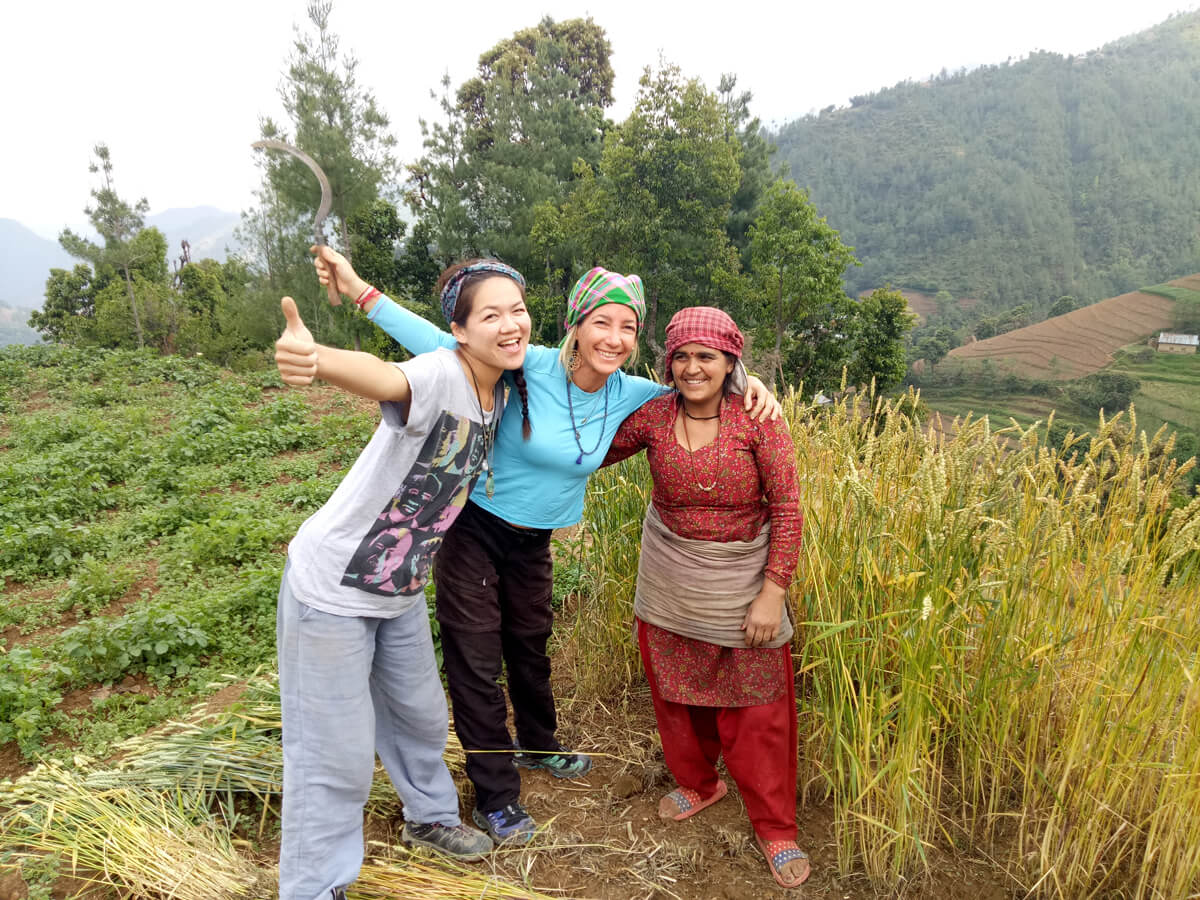 Tourist with Nepali women at mount mahabharat- Bethanchok -3 Dhunkharka Kavre Nepal